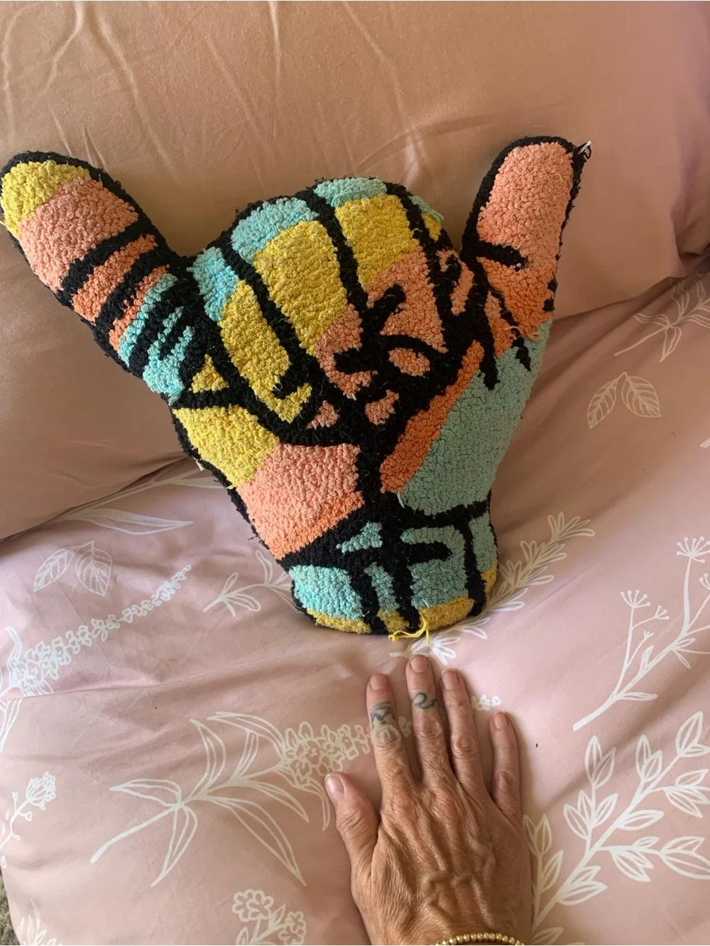 Colorful Shaka Abstract Hooked Pillow - Multicolor